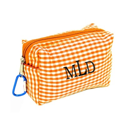 181025 - ORANGE/WHITE GINGHAM COIN  POUCH OR COSMETIC/MAKEUP BAG